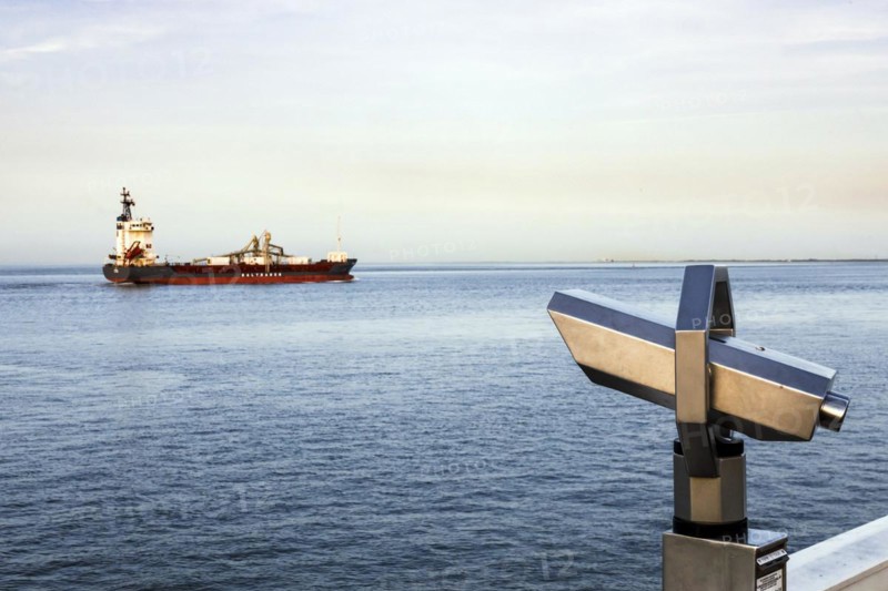 View of the North Sea at the mouth of the Elbe in the evening