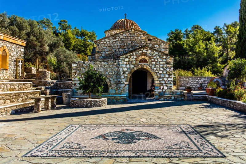 Pebble mosaic in front of Moni Thari Monastery near Laerma from the 12th century