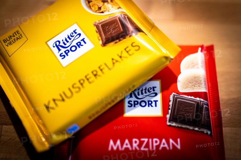 Ritter Sport chocolate packets lying on a kitchen worktop in Berlin