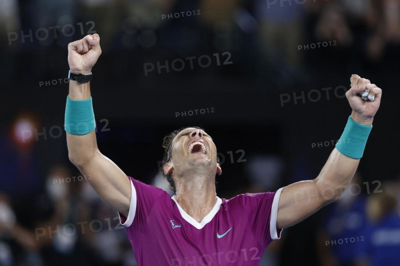 Spanish tennis player Rafael Nadal celebrates his victory at the Australian Open 2022 tennis tournament