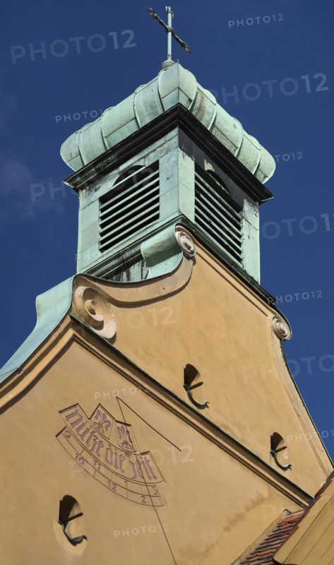 Sundial on the tower of St. Marks Church in the Jakob Fugger Settlement