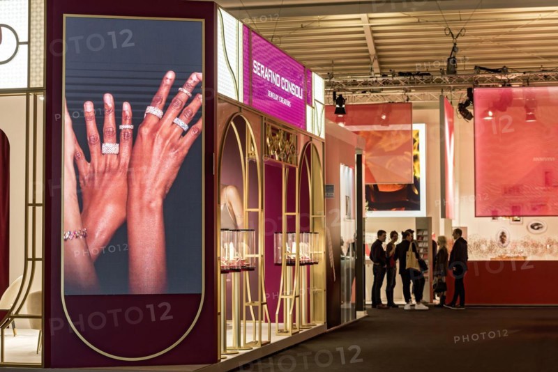 Video wall with precious rings on womans hands