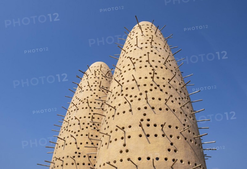 Close-up view of two of Pigeon Towers