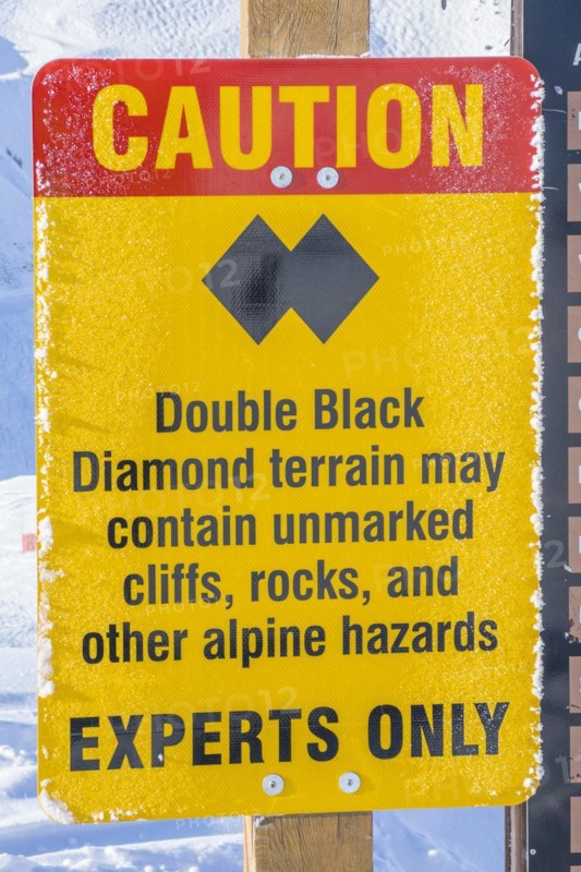 Slope marking. The most difficult and dangerous ski runs in America are marked with Double Black Diamonds. Kicking Horse near Golden