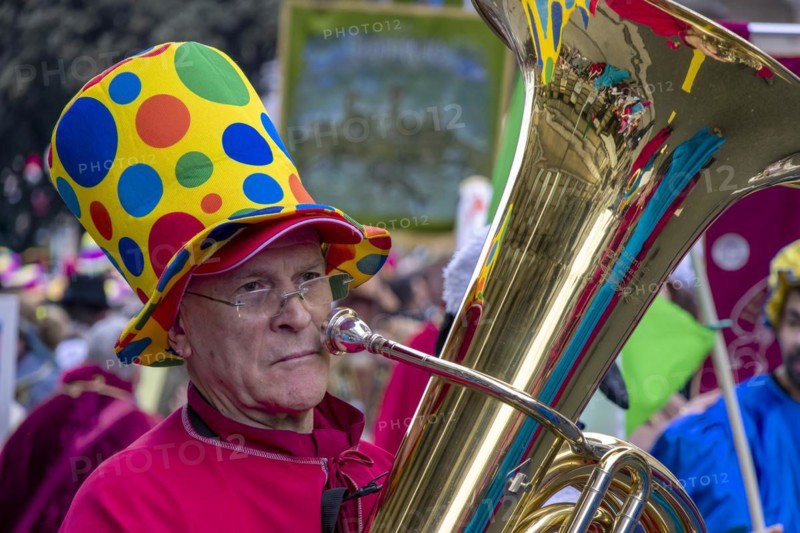 A masked trumpeter at the carnival in the city of Rijeka