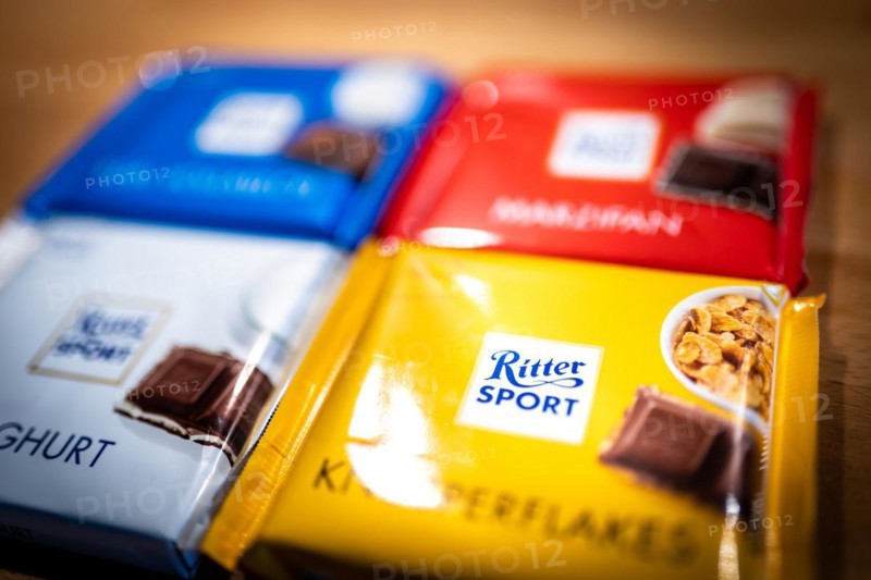 Ritter Sport chocolate packets lying on a kitchen worktop in Berlin