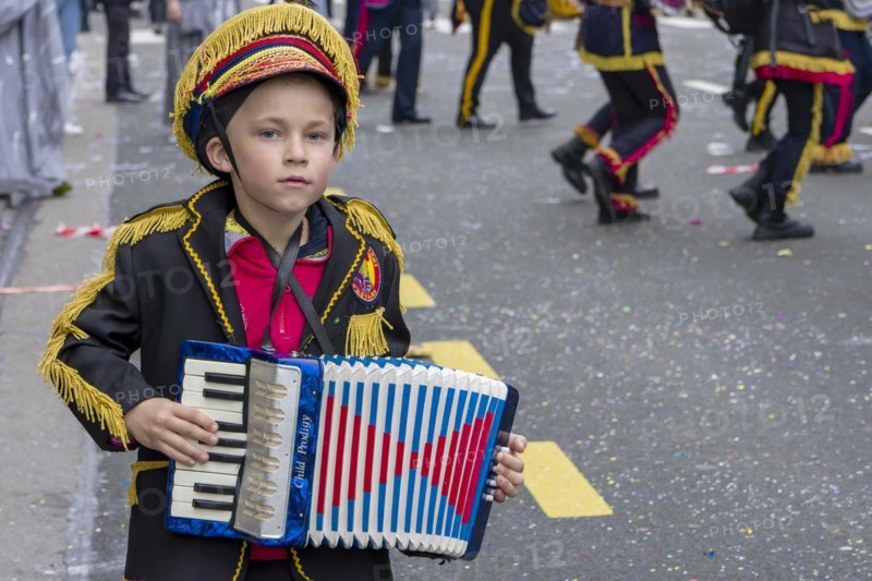 A masked boy with an accordion at the carnival in Rijeka