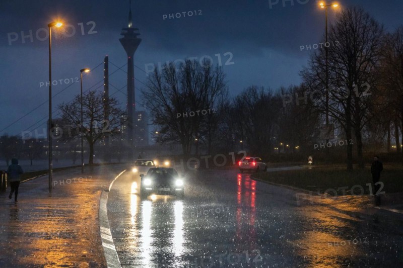 Heavy rain causes difficult road conditions in Duesseldorf on the Rhine