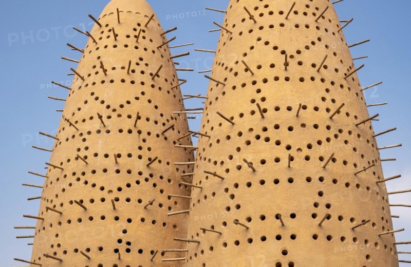 Close-up view of two of Pigeon Towers