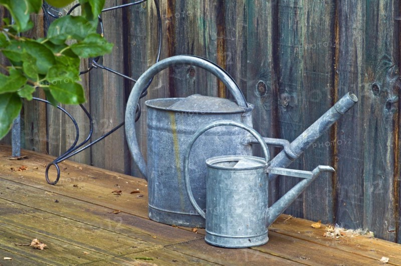 Two zinc watering cans