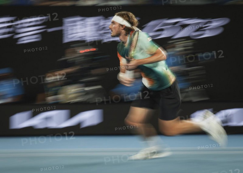 Greek tennis player Stefanos Tsitsipas walks to the front during the Australian Open 2022 tennis tournament at Melbourne Park