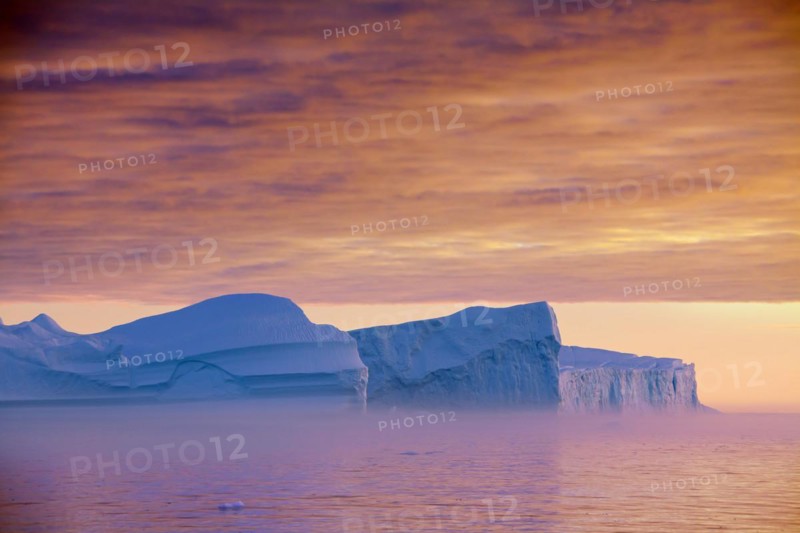 Icebergs at sunset in the Kangia icefjord