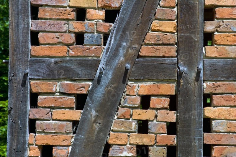 Masonry and oak beams of a barn