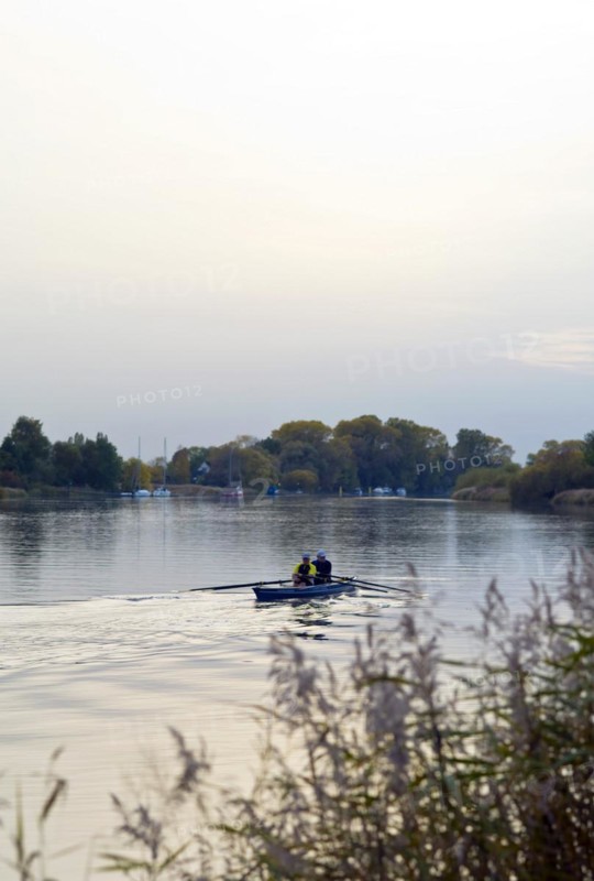 Rowers on the Lesum in the evening light