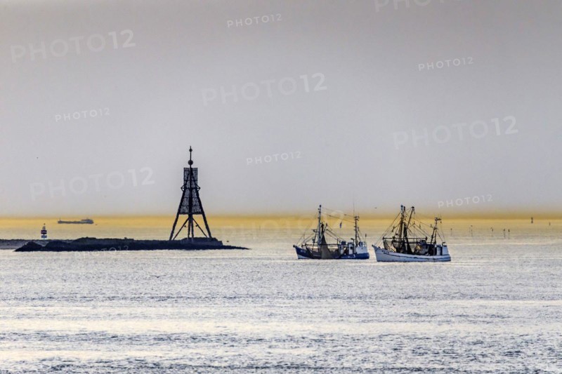 View of the North Sea at the mouth of the Elbe in the evening