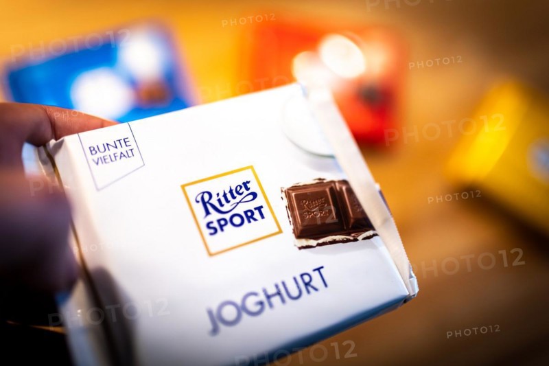 Ritter Sport chocolate packets lying on a kitchen worktop in Berlin