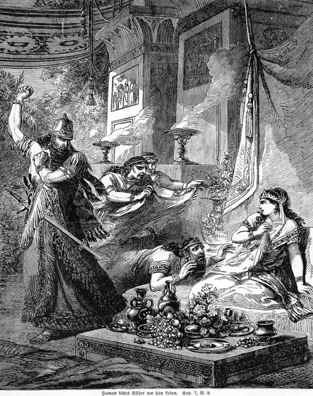 Haman begs Esther for his life