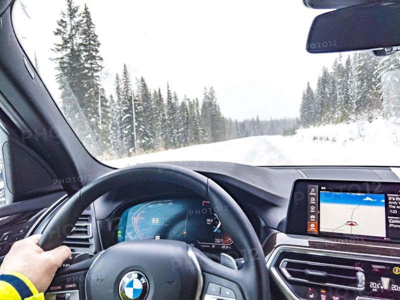Driving on the snowy Trans-Canada Highway