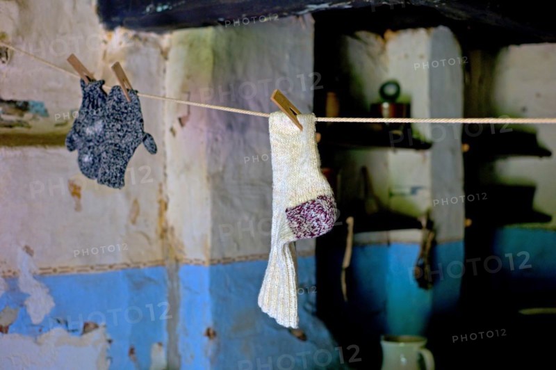 Socks and gloves on a clothesline