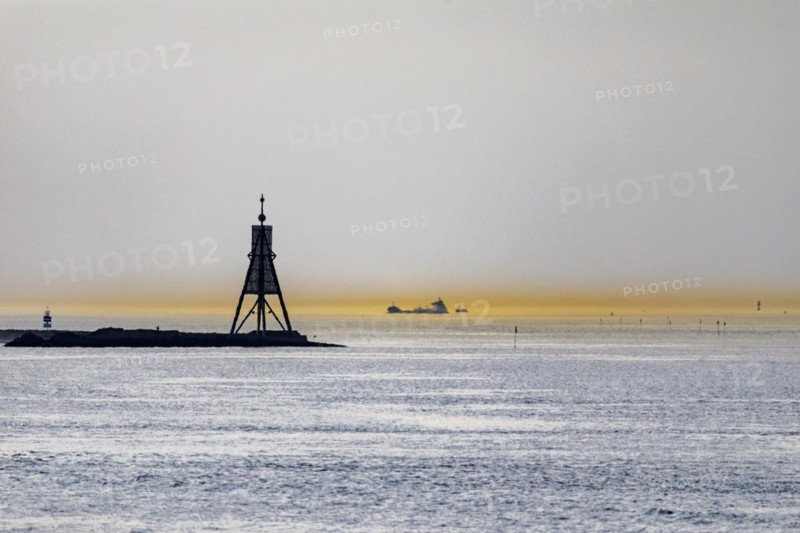 View of the North Sea at the mouth of the Elbe in the evening