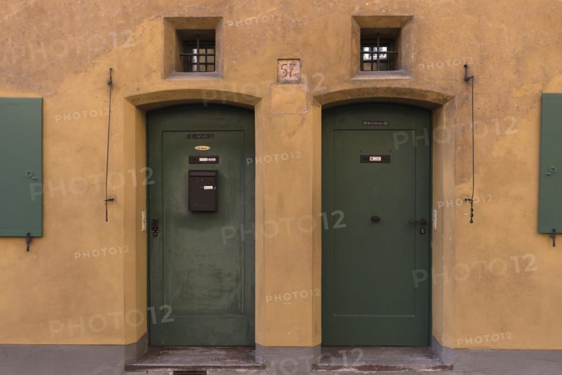 Two entrance doors of the residential houses in the Jakob Fugger Siedlung