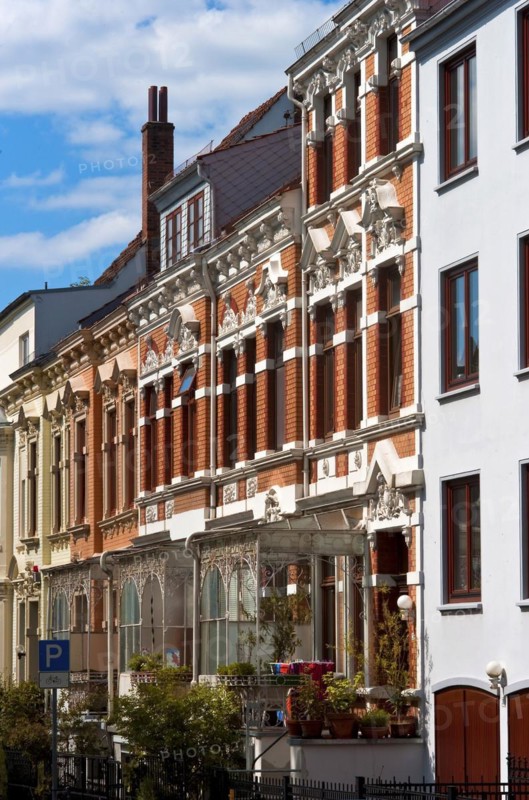 Typical Bremen houses with glass verandas