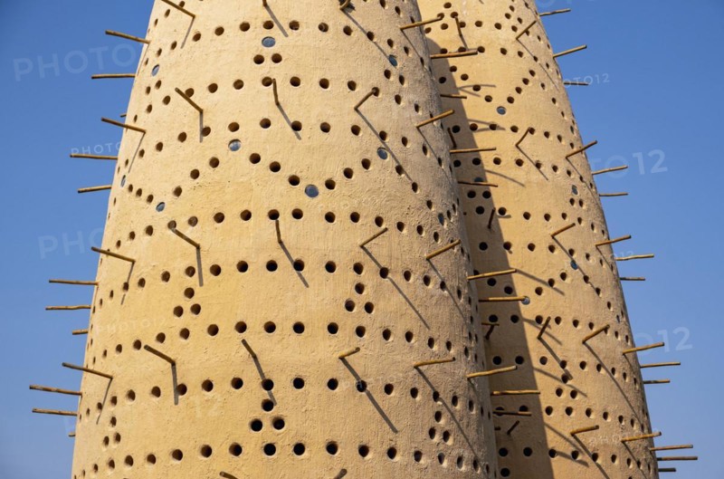 Close-up view of two of Pigeon Towers