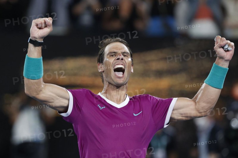 Spanish tennis player Rafael Nadal celebrates his victory at the Australian Open 2022 tennis tournament