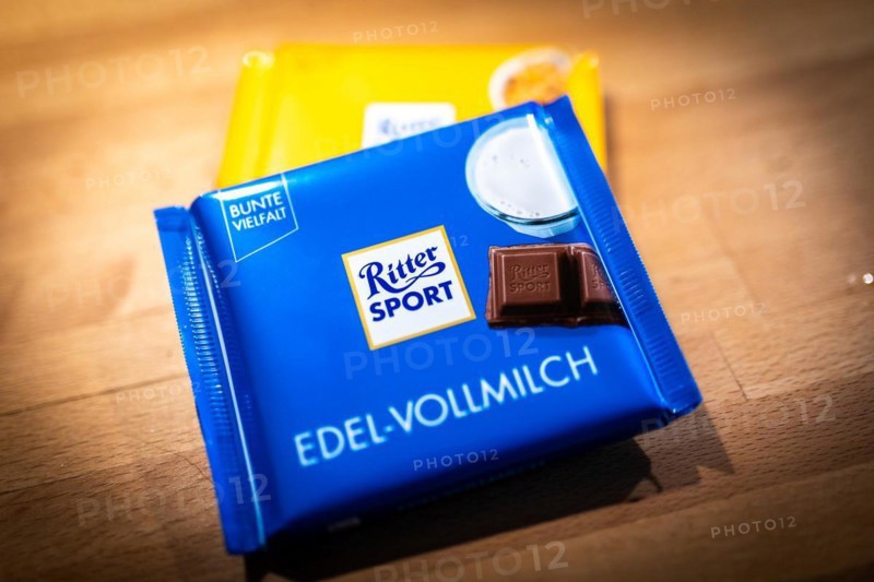 Ritter Sport chocolate packets lying on a kitchen worktop in Berlin