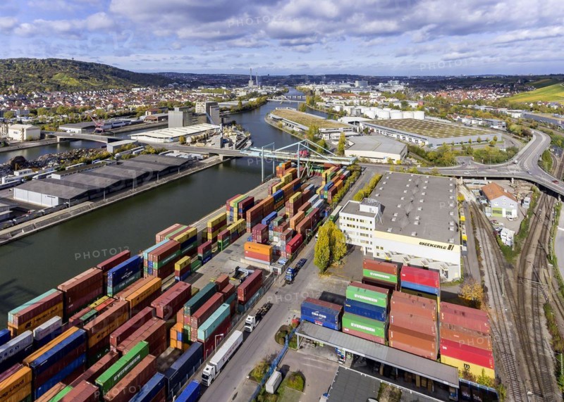 Neckar harbour with containers and rails