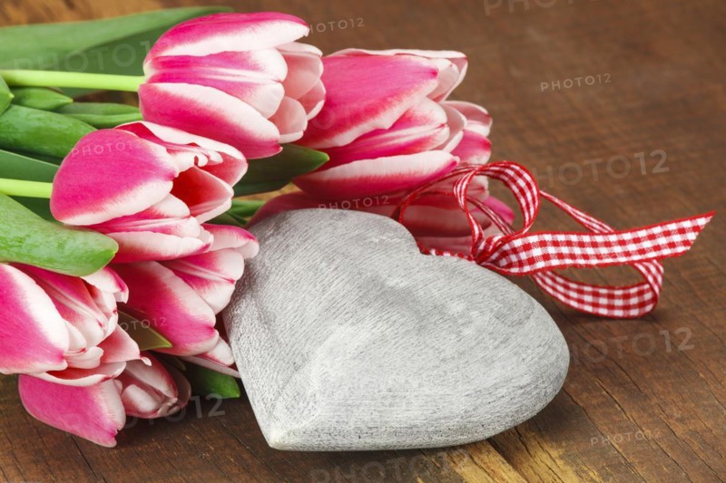 Wooden Tulip Bouquet with Heart