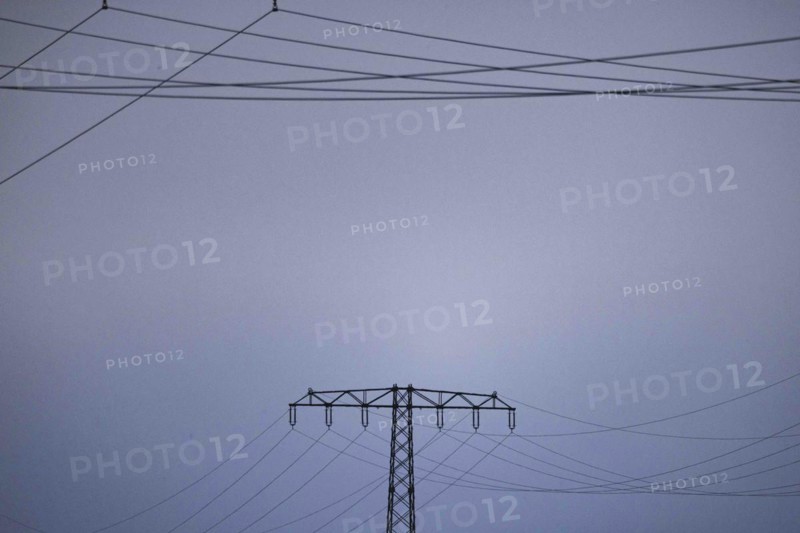 Electricity pylons photographed in Schoenau-Berzdorf