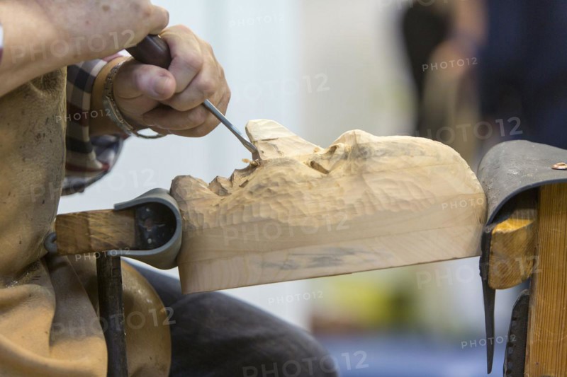 Maskenschnnitzer works on a wooden mask for a Swabian-Alemannic Fasnet figure