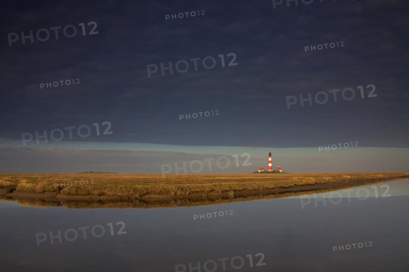 Lighthouse Westerheversand and salt marsh at Westerhever