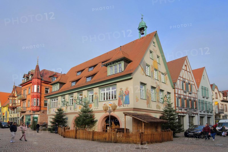 Historic town hall with mural painting in Haslach