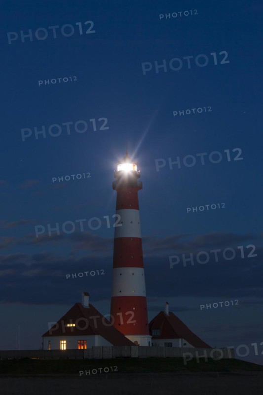 Lighthouse Westerheversand at night at Westerhever