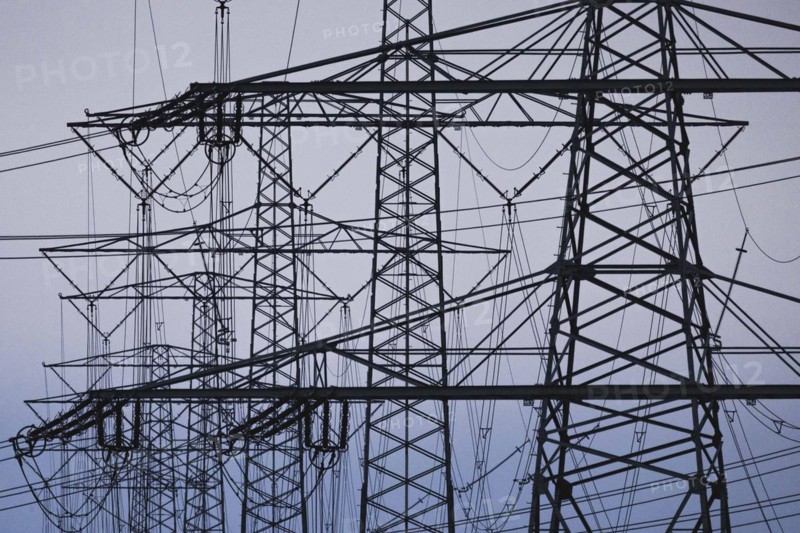 Electricity pylons photographed in Schoenau-Berzdorf