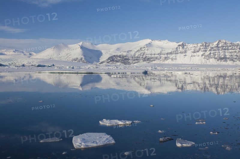 Drift ice floating in Joekulsarlon glacier lagoon in winter