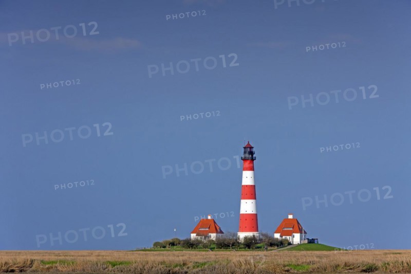 Lighthouse Westerheversand and salt marshes at Westerhever