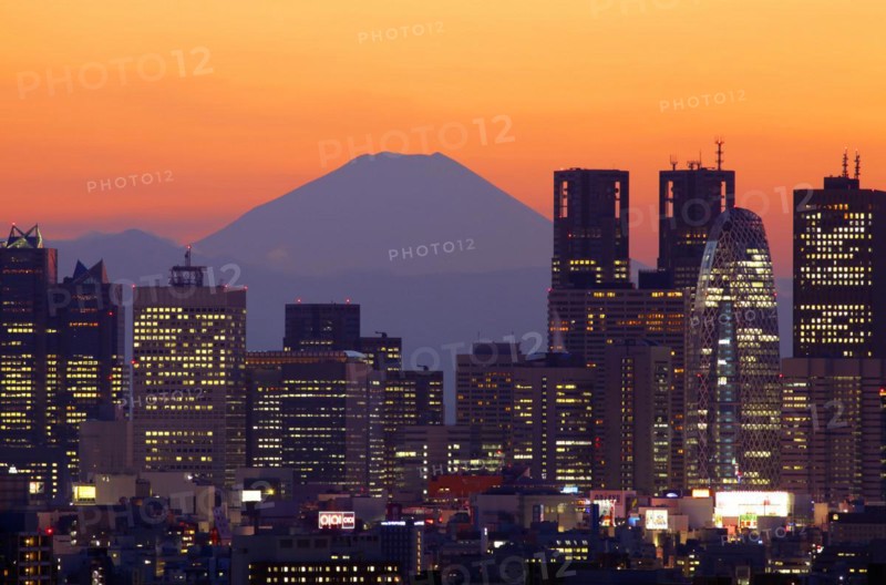 Mount Fuji and Shinjuku skyscrapers after Sunset Tokyo Japan Asia