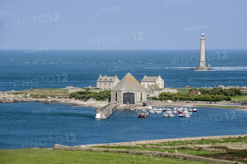 Lighthouse and lifeboat station in the Goury port near Auderville at the Cap de La Hague