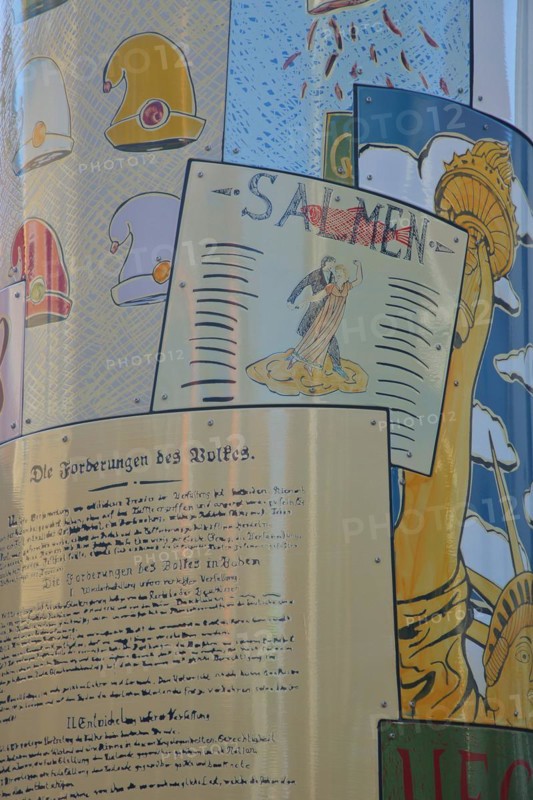 Inscription with text and history on German democracy with demand from the people