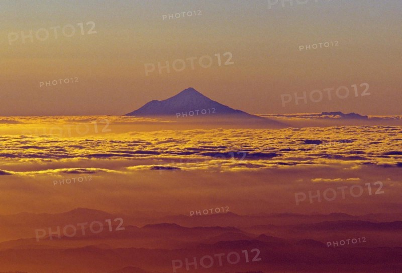 Aerial distant view of Mount Taranaki North Island New Zealand