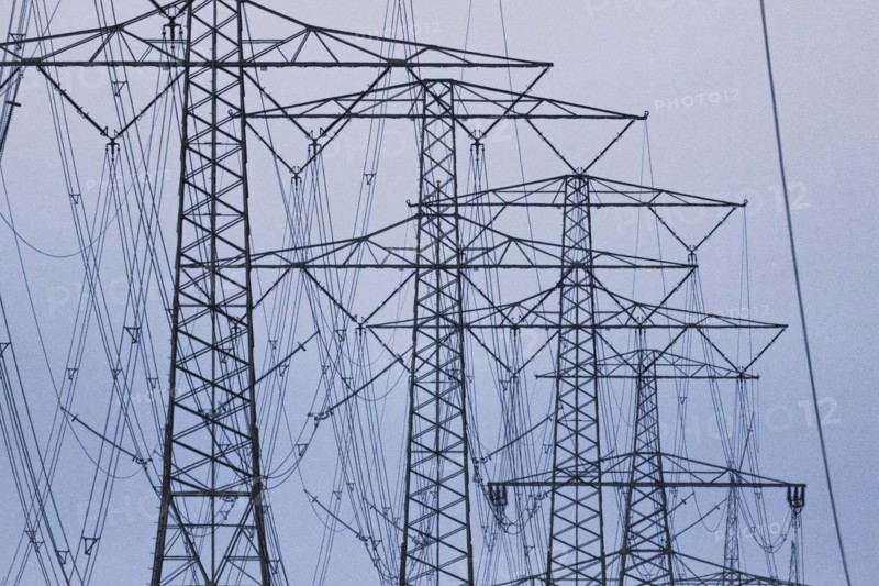 Electricity pylons photographed in Schoenau-Berzdorf