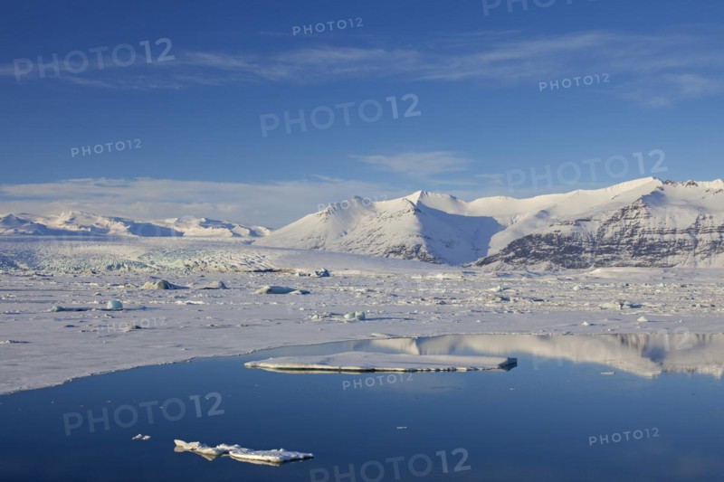Drift ice floating in Joekulsarlon glacier lagoon in winter