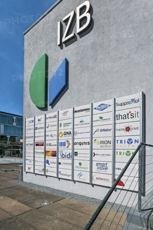 Information board with logos at the development company IZB mbH