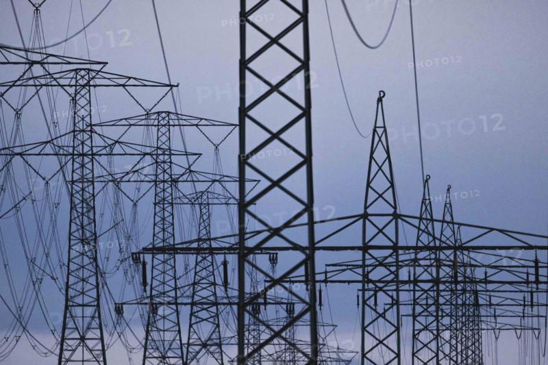 Electricity pylons photographed in Schoenau-Berzdorf