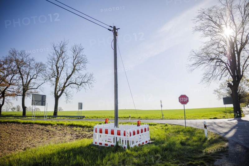Construction site on a power pole in Brandenburg. Grossmutz