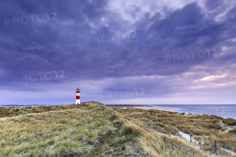Red and white striped lighthouse List East