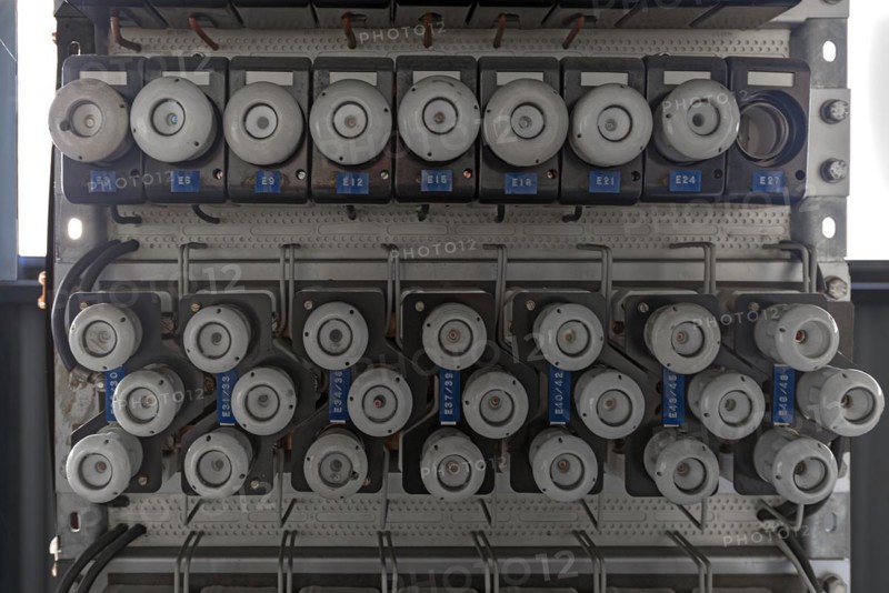 Fuse box with ceramic fuses in a former paper factory
